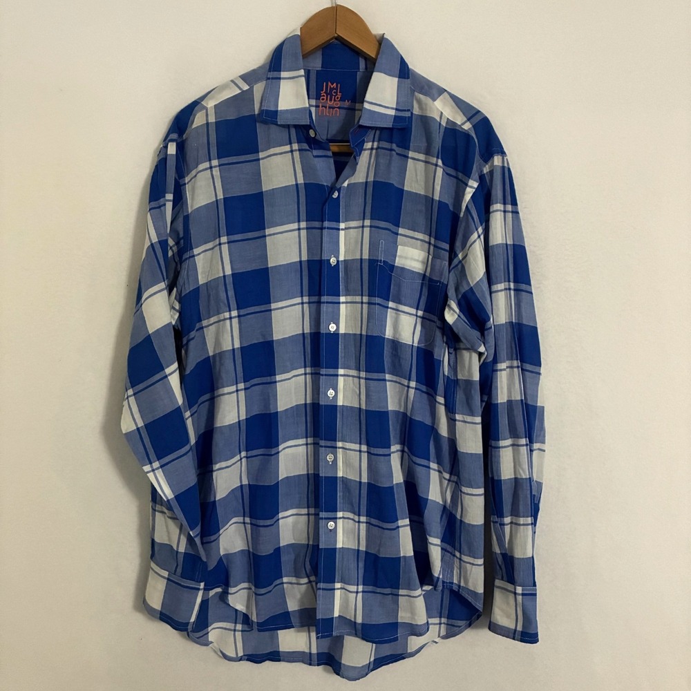 J McLaughlin Shirt Men M Plaid Long Sleeve Button Up Lightweight Designer Preppy